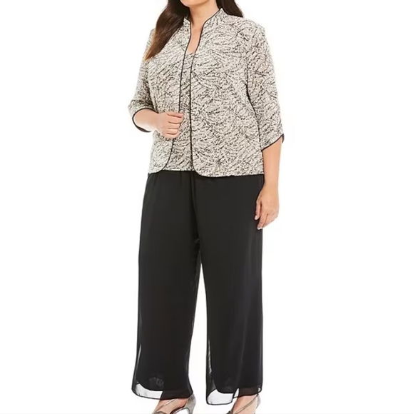 Alex Evenings Plus Size 3/4 Sleeve Printed Twinset - Picture 4 of 14